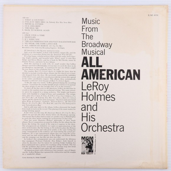 LeRoy Holmes Orchestra All American Vinyl LP Record Broadway 1962 MGM SE 4034 - Picture 2 of 15